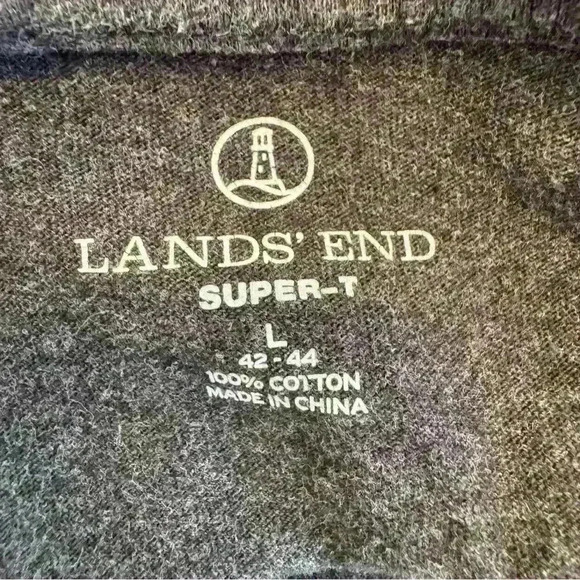 🌈 6/$60, Land’s End Men’s Super T, Long Sleeve Pullover, Grey, Size Large - Picture 3 of 4
